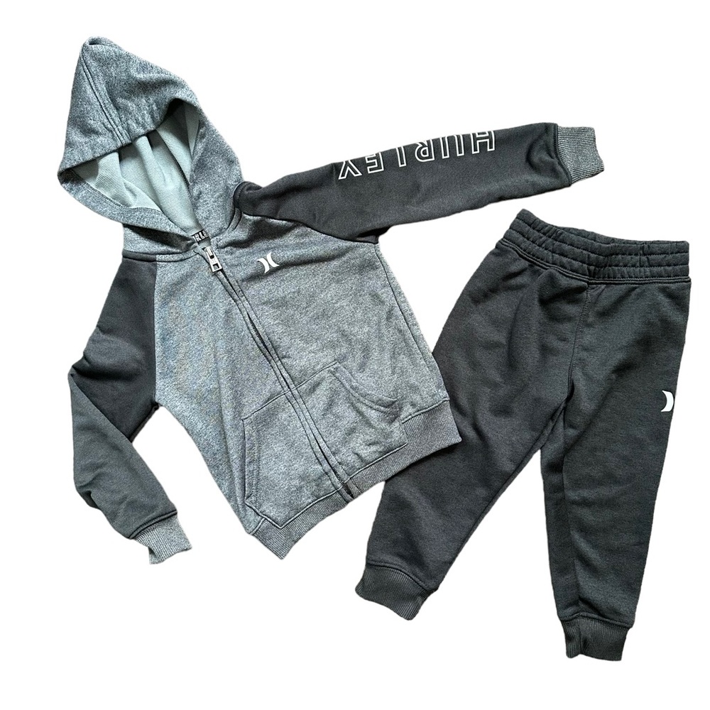 Boys Hurley 2T set grey hoodie with sweats full zip sweater tapered bottoms